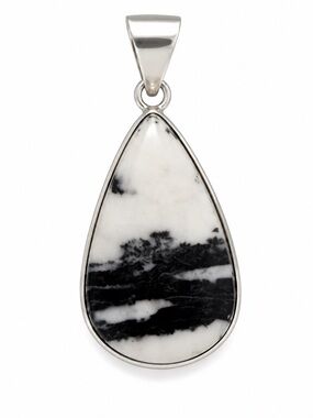 925 Sterling Western Style White and Black Handcrafted Teardrop Stone Pendant